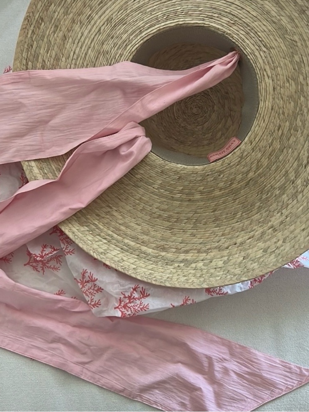 Wide-Brim Straw Sun Hat with Pink Band - Picture 5 of 6